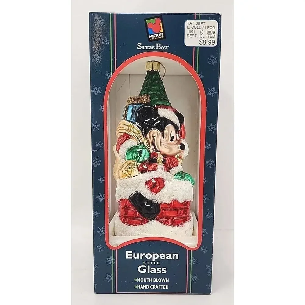 Vtg‎ Disney 1997 Mickey Mouse Santa Blown glass Christmas ornament Large 7” Tall